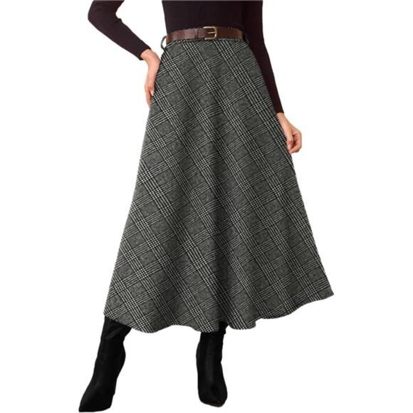 Plaid Skirts with Pockets Grey - Picture 1 of 6